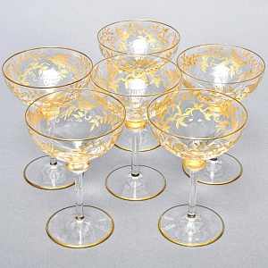 Хрустальные Фужеры для Шампанского - Креманки серия «Золотой Фазан», JOSEPHINENHUTTE, Германия -50 гг. 