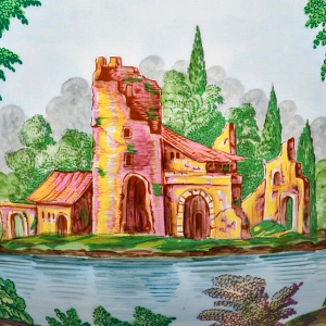 Большое Фарфоровое Кашпо - Ваза с ручками «Руины у озера», Giulia Mangani Италия.