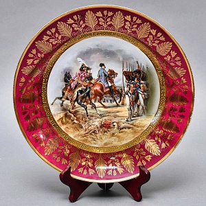 Коллекционная Фарфоровая тарелка - блюдо «Наполеон в битве при Йене», Porcelaine de Paris Франция.