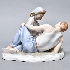 Большая Коллекционная Фарфоровая статуэтка «Затянувшаяся партия», ДФЗ Дулево Россия. 