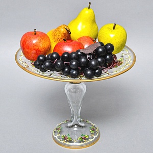 Редкость! Стеклянная Ваза - Фруктовница - Компотьер, роспись Эмали, JOSEPHINENHUTTE, Германия -50 гг. 