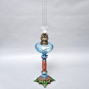 Старинная Керосиновая Лампа «Цветущий Аквамарин», Kosmos - Brenner, Франция начало ХХ века.