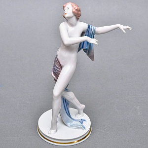 Антикварная Фарфоровая статуэтка «Обнаженная с шарфом», ROSENTHAL Германия - 1924 год. 