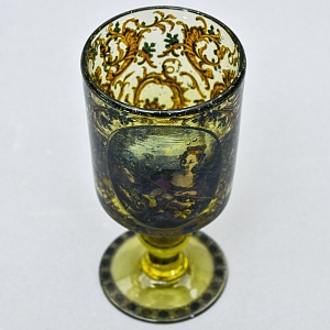 Антикварный Стеклянный Бокал - Кубок для Вина «Дама и её юный Кавалер», Германия конец XIX века. 