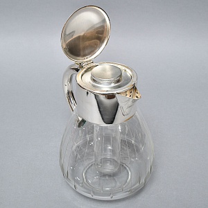 Винтажный Стеклянный Кувшин - Графин на 3 литра с Колбой для льда, Silverplated Германия. 