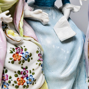 Антикварная Статуэтка «Неожиданное Угощение», Фарфор, Dressel & Kister Passau Германия, 1907 - 1922 гг. 