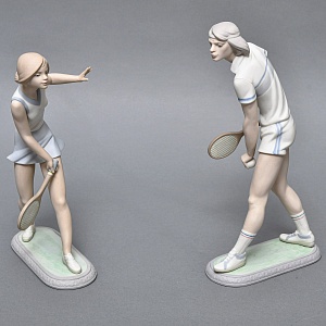 Парные Фарфоровые статуэтки «Теннисистка и Теннисист», Lladro Испания, 1982 - 1987 годы. 