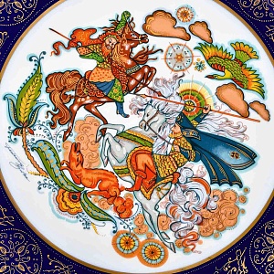 Коллекционное Блюдо - Тарелка «Мифы, сказания. Чингисхан - Завоеватель» Фарфор, Hutschenreuther Германия. 