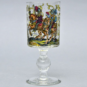 Редкость! Антикварный Стеклянный Бокал - Кубок для Вина «Воины - Охотники», Германия конец XIX века. 