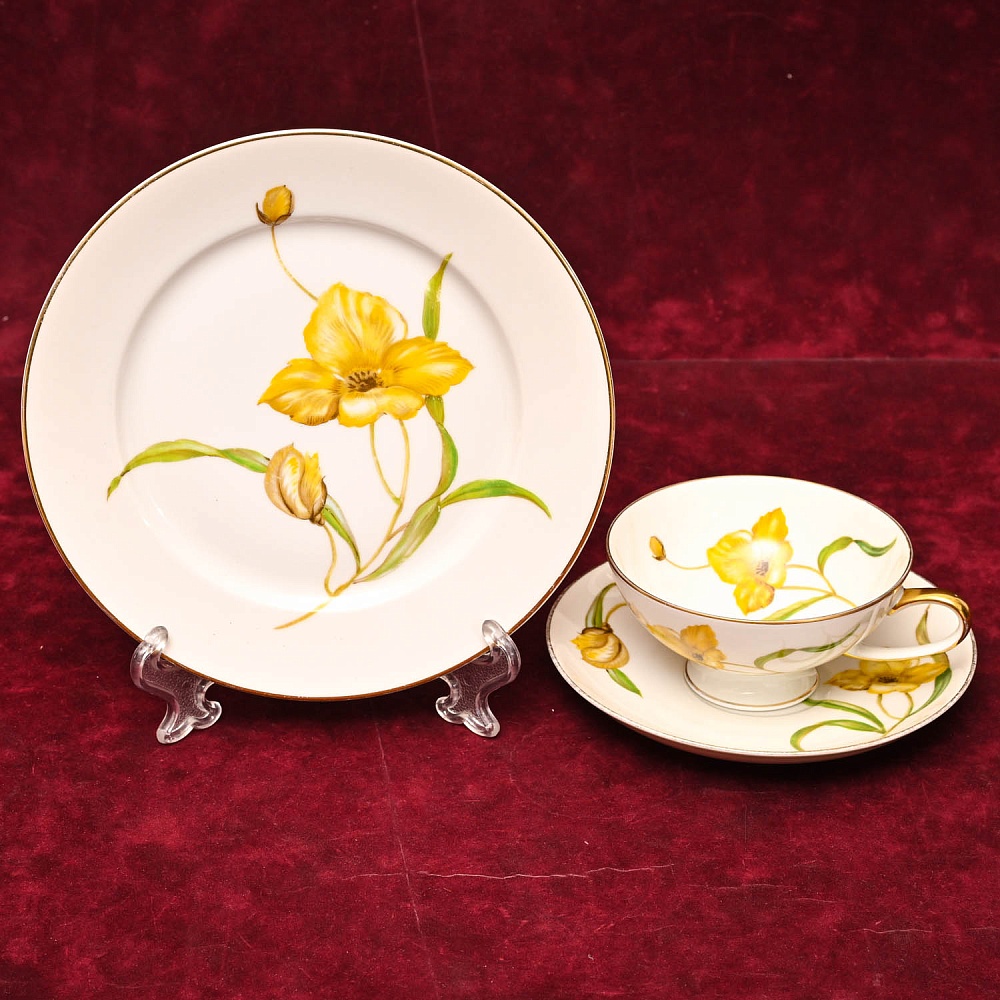 Коллекционная Чайная Тройка «Желтый цветок», Фарфор ROSENTHAL Германия - 1938 год.