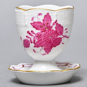 Набор для завтрака - три Пашотницы и Солонка «APPONYI PURPUR», Фарфор HEREND Венгрия. 