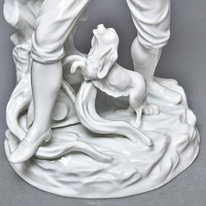 Антикварная Фарфоровая статуэтка «Птицелов с собакой», Fraureuth Германия, 1919 - 1926 годы. 