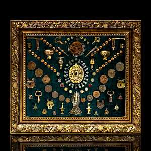 Настенное Коллекционное Панно - Картина «Старинная Мелочёвка». Россия конец XIX  начало ХХ века.