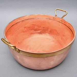 Винтажный Медный Таз на 16-ть литров в латунном окладе, Франция - первая половина ХХ века. 