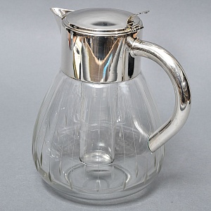 Винтажный Стеклянный Кувшин - Графин на 3 литра с Колбой для льда, Silverplated Германия. 