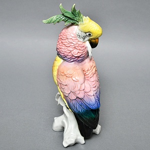 Большая Фарфоровая Статуэтка Птицы «Розовый Какаду» Н-36 см., Karl Ens Германия, первая половина ХХ века.