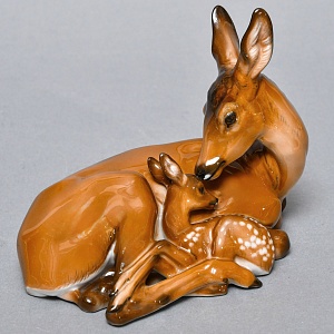 Коллекционная Фарфоровая статуэтка «Олениха и олененок », ROSENTHAL Германия, середина ХХ века. 