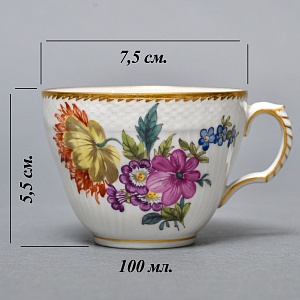 Антикварная Фарфоровая Кофейная пара «Цветочный букет», Royal Copenhagen Дания, 1870 - 1890 годы. 