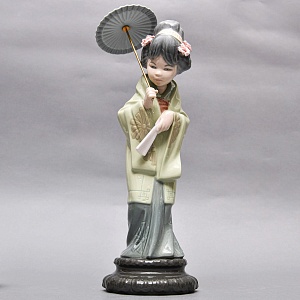 Коллекционная Фарфоровая статуэтка «Гейша с зонтом» Н - 30 см. Lladro, Испания - 1978 год.