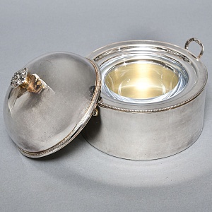 Сервировочная Металлическая Икорница со стеклянной вставкой, Silverplate, Sheffield Англия.