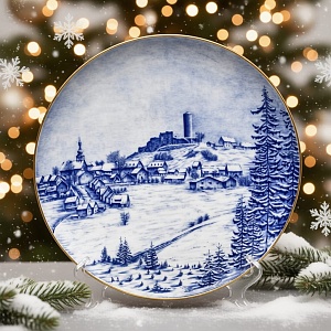 Коллекционная Фарфоровая Тарелка - Блюдо «Пейзаж с замком на горе», Hutschenreuther Германия. 