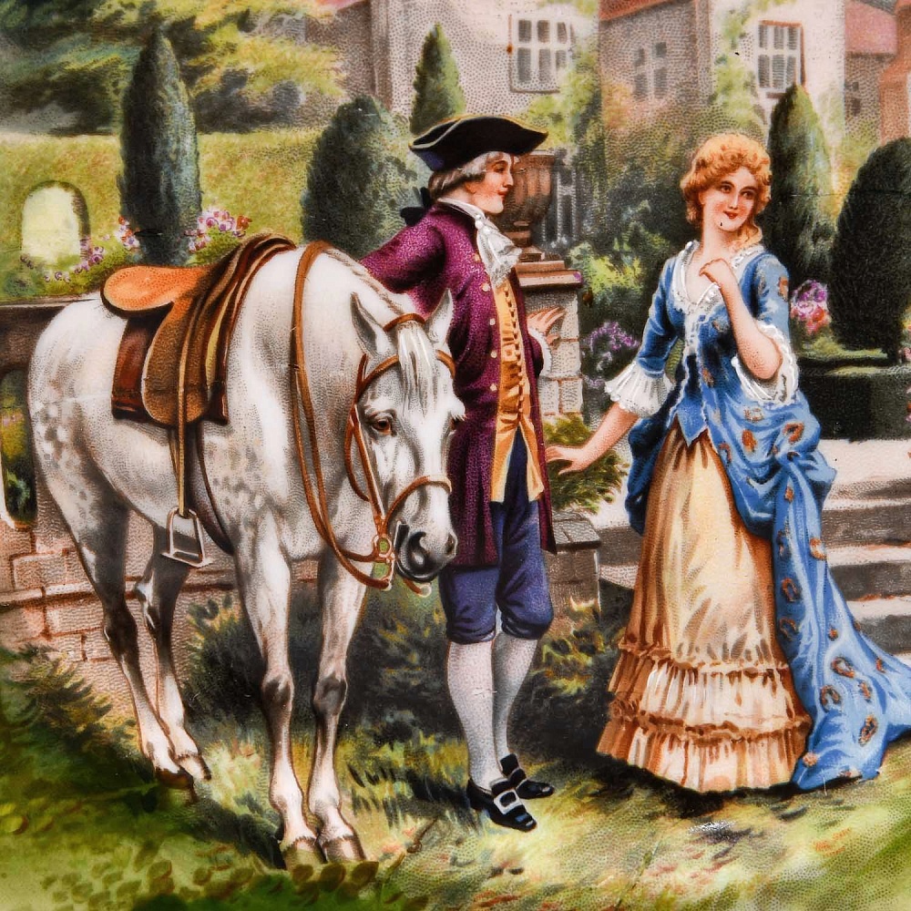  Антикварная Тарелка - Блюдо «Встреча у Усадьбы», Фарфор Limoges / Bawo&Dotter, 1884 - 1914 гг.