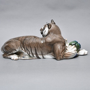 Большая! Авторская Фарфоровая статуэтка «Тигр с павлином», ROSENTHAL Германия, 1919 - 1934 годы. 