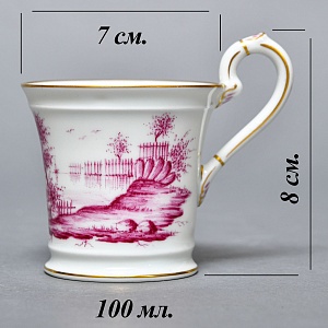 Фарфоровая Кофейная пара + тарелка «Пейзаж у реки», Hochst Германия, середина XX века.