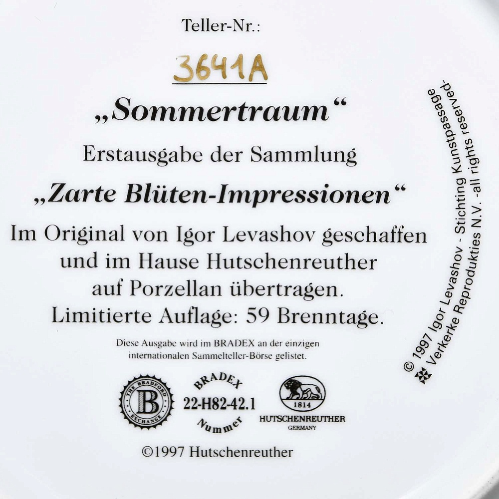  Коллекционная Тарелка «Летняя мечта», Фарфор HUTSCHENREUTER Германия, 1997 год.