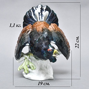 Антикварная Коллекционная Фарфоровая статуэтка «Птица - ГЛУХАРЬ», Hochst Германия начало ХХ века.