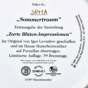  Коллекционная Тарелка «Летняя мечта», Фарфор HUTSCHENREUTER Германия, 1997 год.