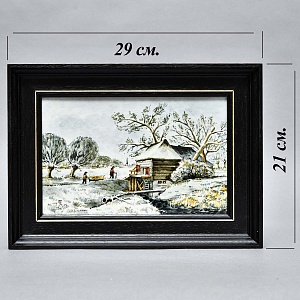 Фарфоровый Пласт - Картина - Панно «Сельский пейзаж. Мельница», Royal Delft Голландия 50 гг.