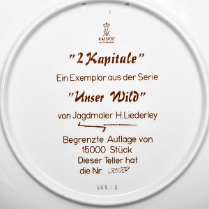 Коллекционная Фарфоровая Тарелка - Блюдо «Дикая Природа. Два оленя», KAISER Германия. 