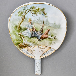 Антикварное Фарфоровое Настенное Кашпо - Ваза «Веер», роспись, Limoges Франция -1891 год.