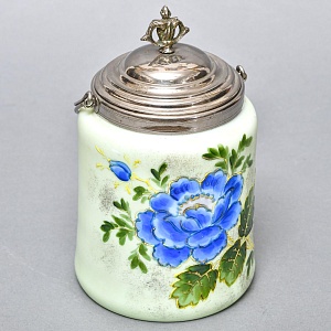Бисквитница - Сахарница - Баночка с крышкой «Синий Цветок», Стекло Англия 50-е годы ХХ века. 