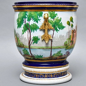 Большое Фарфоровое Кашпо - Ваза с ручками «Руины у озера», Giulia Mangani Италия.