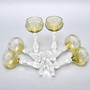 Антикварный Набор бокалов для Вина 6 шт. «MICADO CARAMEL», Saint Louis. Франция, начало ХХ века.