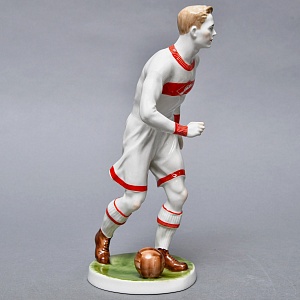 Большая Коллекционная Авторская Статуэтка «Футболист СПАРТАК», фарфор, ЛФЗ СССР -1989 год.