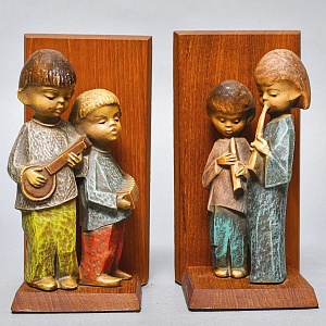 Букенды - Держатель - Ограничитель - Подставка для книг «Маленькие Музыканты», Дерево Германия - 60 гг.