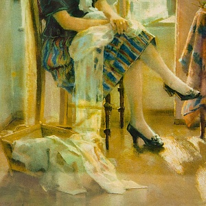 Винтажная Картина - Иллюстрация - Панно «Утро и домашние дела», Франция. 