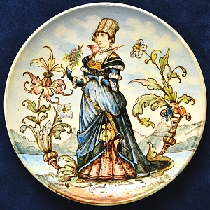 Картина - Панно из Двух Антикварных Тарелок «Кавалер и Дама», Фаянс Бельгия начало ХХ века.