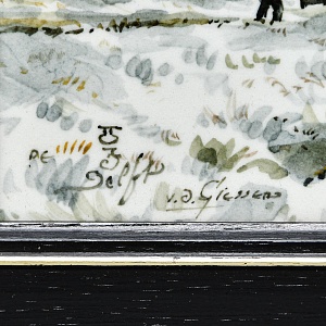 Фарфоровый Пласт - Картина - Панно «Сельский пейзаж. Мельница», Royal Delft Голландия 50 гг.