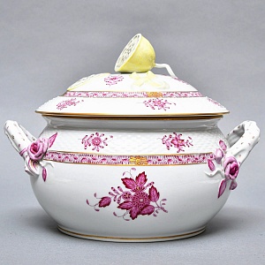 Фарфоровая Супница - Тюрина на подставке «APPONYI PURPUR», HEREND Венгрия - 1942 год.  