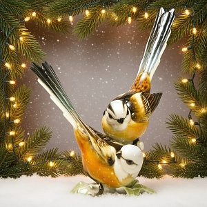 Винтажная Фарфоровая статуэтка «Птицы - Длиннохвостые Синицы», Hutschenreuther, Германия.