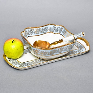 Набор для подачи и сервировки - 3 предмета, "Незабудки" Фарфор Haviland Франция, первая половина ХХ века.