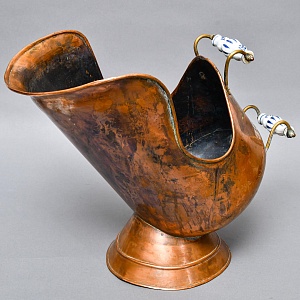 Большой Антикварный Зольник - Угольница с Фарфоровыми ручками, Медь, Англия, первая половина ХХ века! 