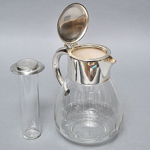Винтажный Стеклянный Кувшин - Графин на 3 литра с Колбой для льда, Silverplated Германия. 