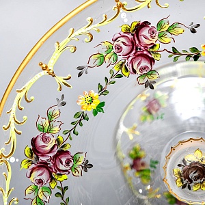 Редкость! Стеклянная Ваза - Фруктовница - Компотьер, роспись Эмали, JOSEPHINENHUTTE, Германия -50 гг. 