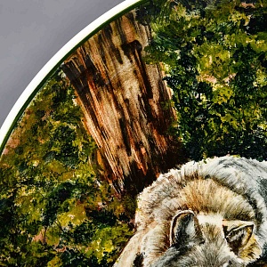 Большое Настенное Авторское Блюдо «Волки», Фаянс роспись, Конаково Россия.