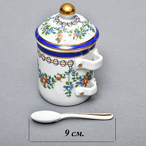 Фарфоровый Соусник с крышкой, блюдцем и ложечкой, Giulia Mangani Италия, вторая половина ХХ века.